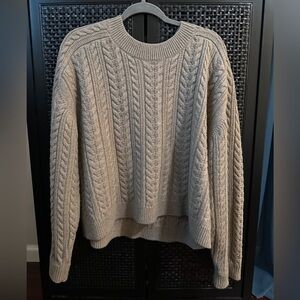 Aritzia Babaton Taupe Merino Wool Cable Knit Sweater